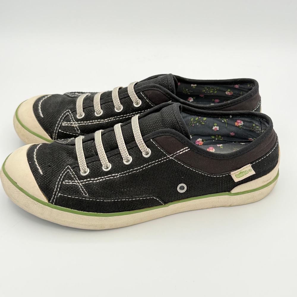 Vintage Simple Shoes WM 9 Black Canvas Low Top Skater Sneaker Y2K Grunge Granola - Picture 4 of 9